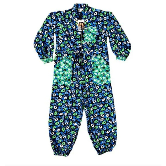 Diane Von Furstenberg Target Blue Green Nylon Jazz Dot Zip Up Jumpsuit 3X NWT - Picture 4 of 7
